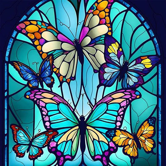 Butterfly Stained Glass 30*30cm full round drill diamond painting