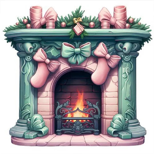 Christmas Fireplace 30*30cm full round drill diamond painting