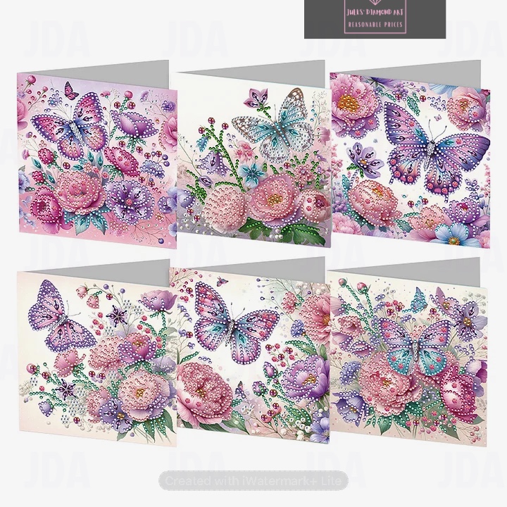 6 pcs Butterfly Rose diamond painting greeting card