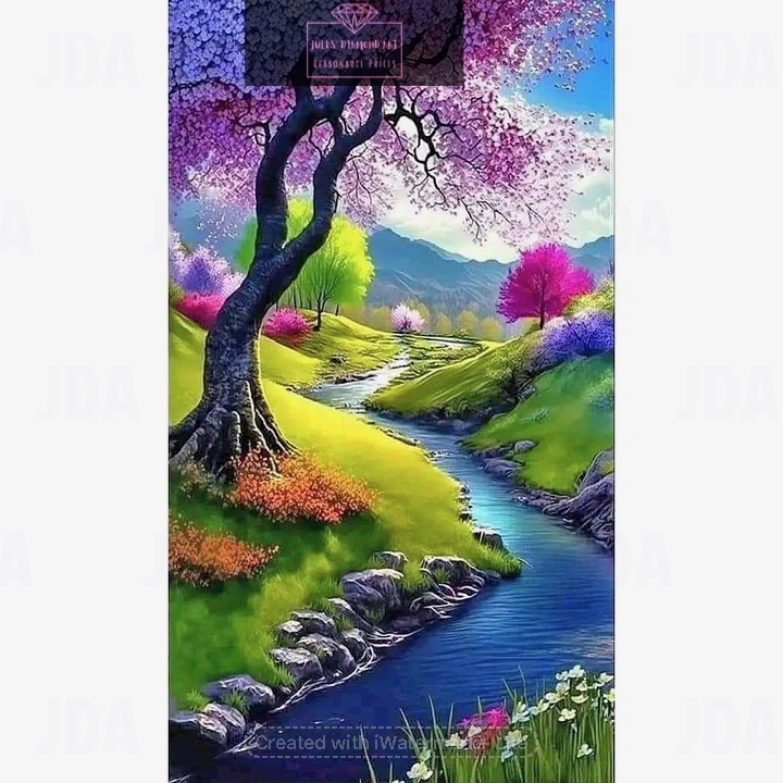 Small Tree in High Mountains and Flowing Water 40*70cm full round drill diamond painting