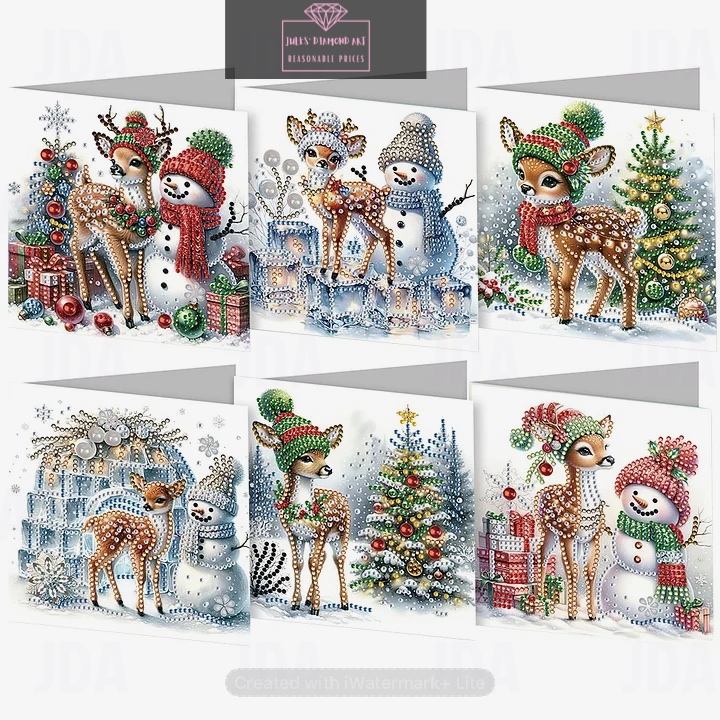 6 pcs Christmas Snowman Diamond Painting Greetings Cards