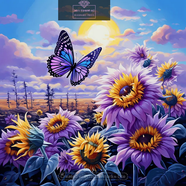 Sunflower Purple Butterfly 40*40cm full round drill (30 colours) diamond paiinting