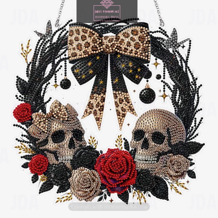 Acrylic Special Shape Skull Rose Diamond Painting Garland Kit