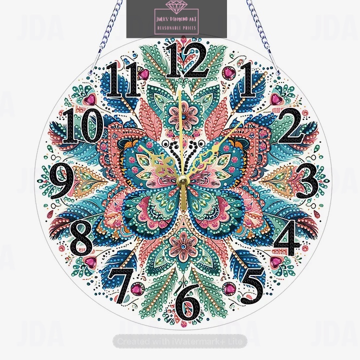Acrylic Special Shaped Buitterfly Diamond Painting Hanging Clock