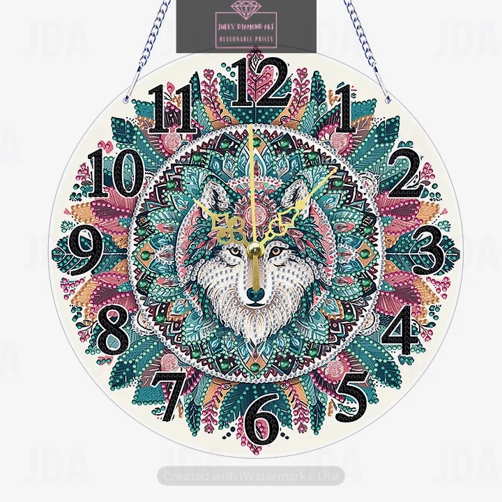 Acrylic Special Shaped Wolf Diamond Painting Hanging Clock