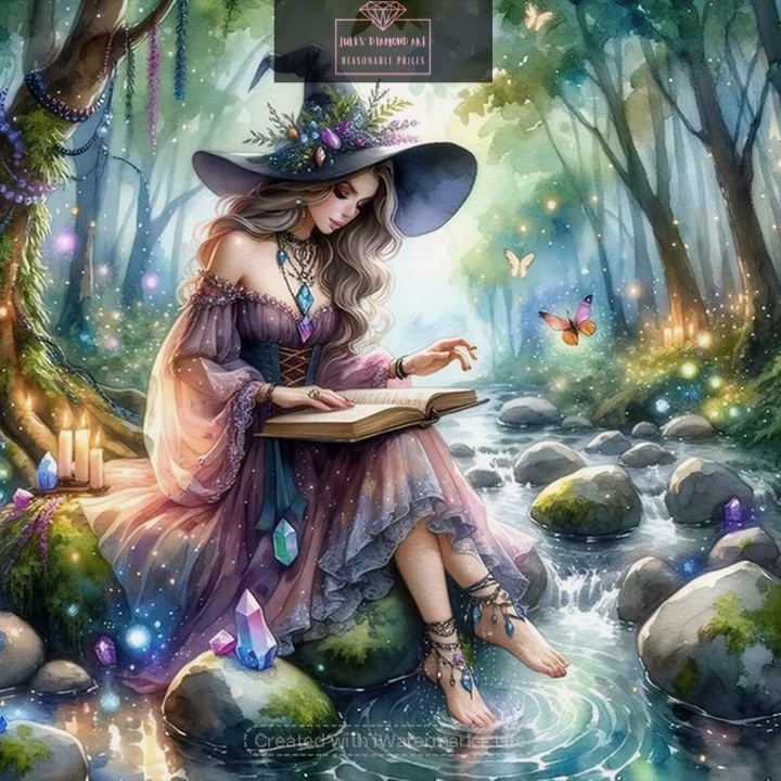 Girl Reading by the Stream 40*40cm full round drill diamond painting