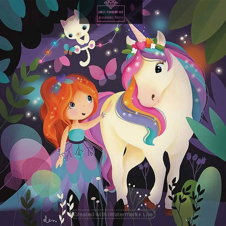 Cartoon Girl and Rainbow Horse 30*30cm full round drill diamond painting