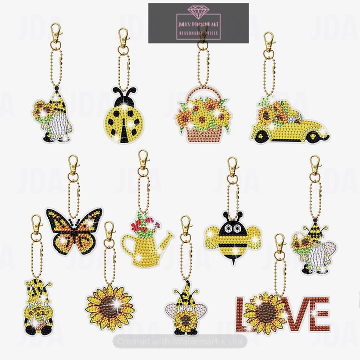 12 pcs Diamond Painting Keychain Cartoon