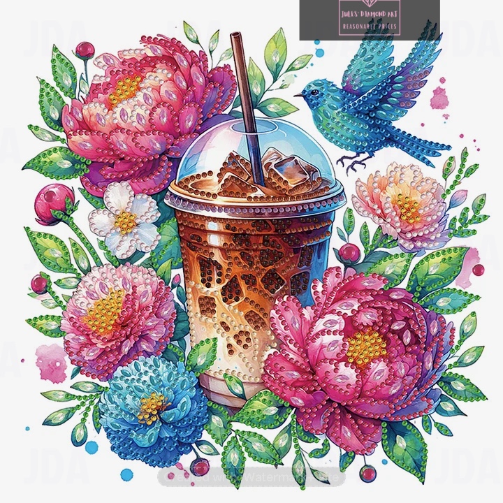 Coffee and Paeonia 30*30cm special shaped drill diamond painting