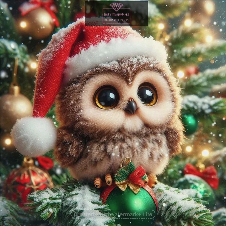 Christmas Owl with Hat 50*50cm full round drill (40 colours) diamond painting