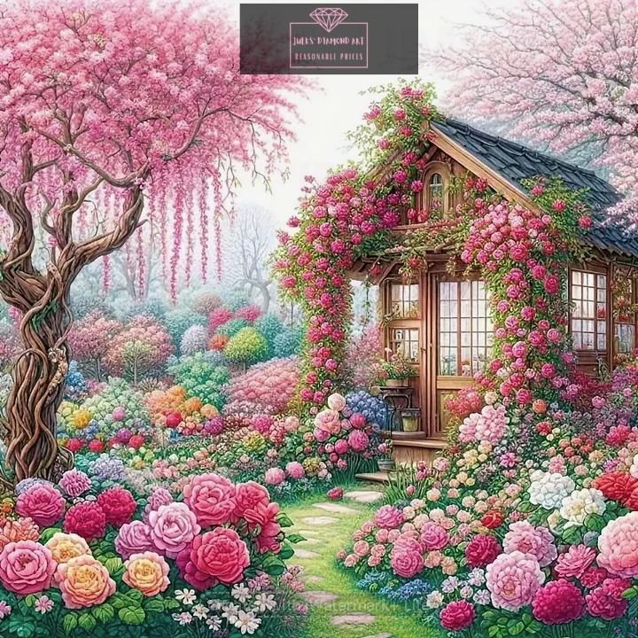 Flower Garden House 50*50cm full round drills (50 colours) di8amond painting