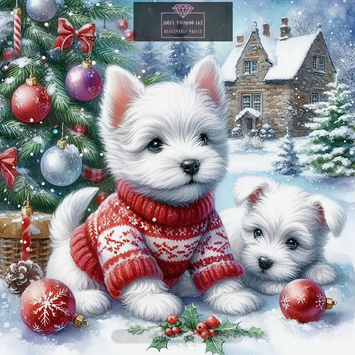 Christmas Snow West Highland Terrier 40*40cm full round drill diamond painting