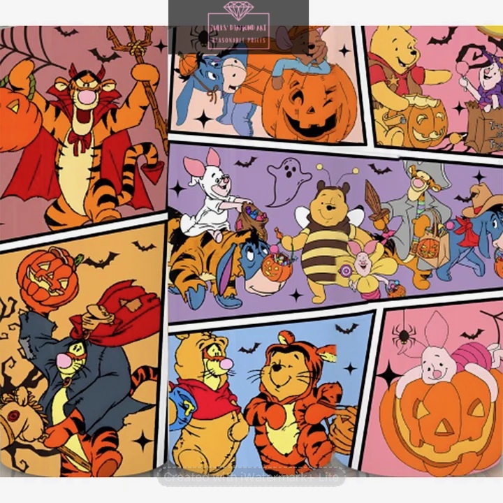 Halloween Pooh Bear and Friends 50*45cm full round drill diamond painting with AB drills