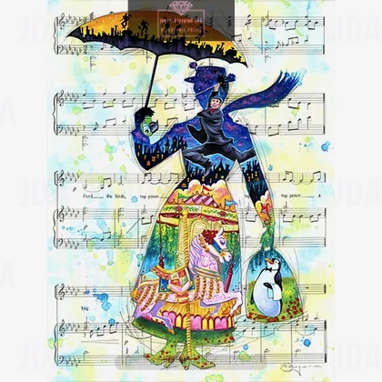 Girl in Silhouette Piano Score 30*40cm full round drill diamond painting