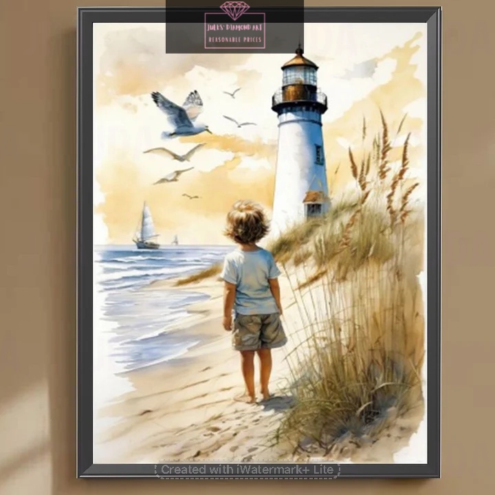 Child in Front of the Lighthouse 30*40cm full square drill diamond painting