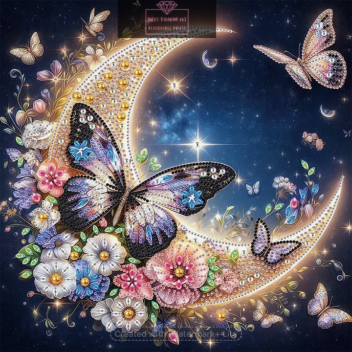 Crescent Moon Butterfly 40*40cm special shaped drill diamond painting