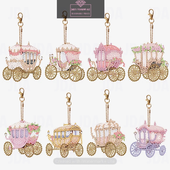 8 pcs Double Sided Diamond Painting Keychain Fantasy Carriage