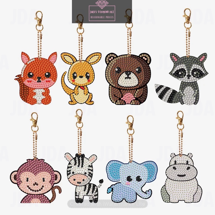 8 pcs Double sided special shape diamond painting keychain animal