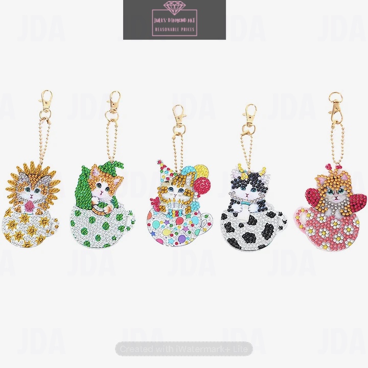 5 pcs Double Sided Keychains Cats