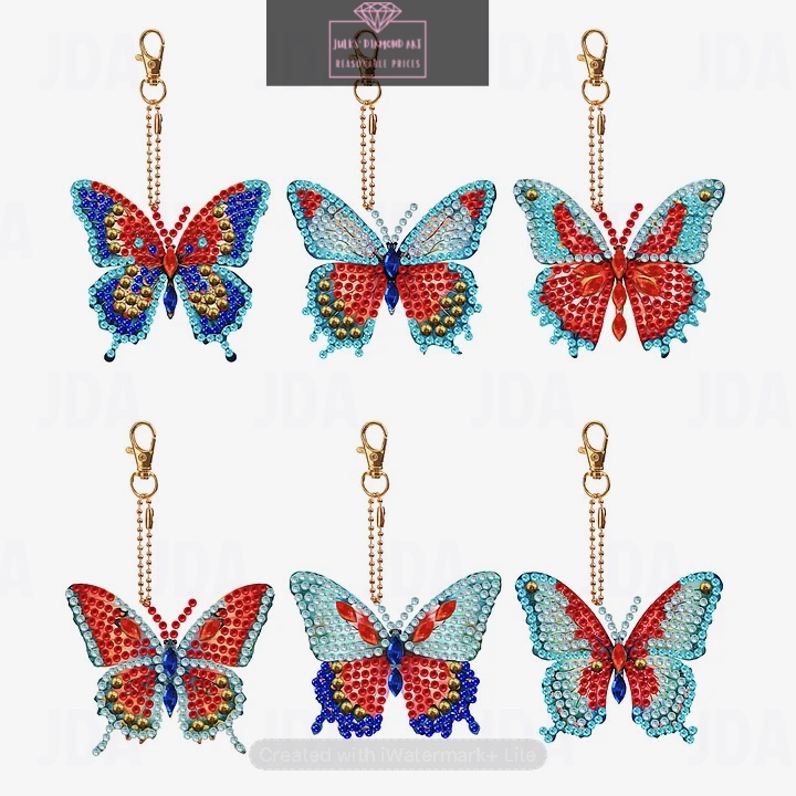 6 pcs Double Sided Special Shaped Diamond Painting Keychain Butterfly