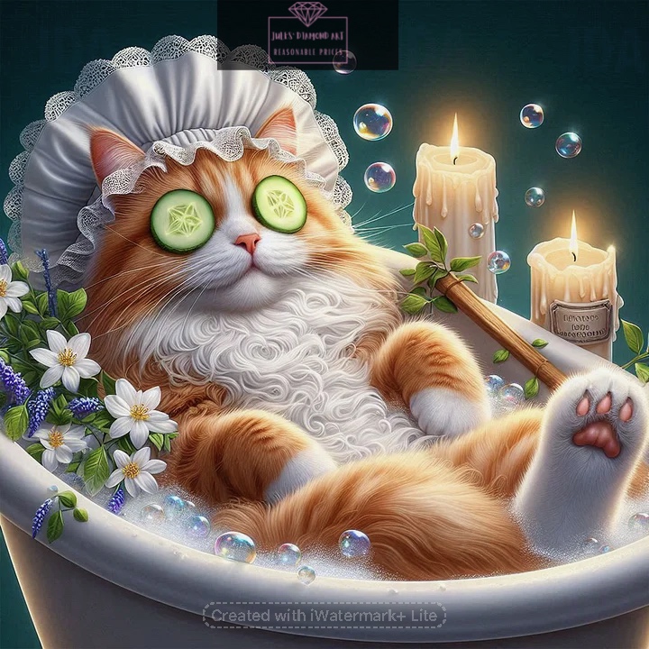 Kitten in the Bath 40*40cm full round drill diamond painting