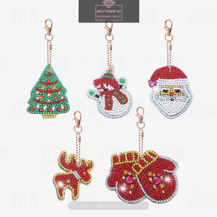 5 pcs Double Sided Diamond Painting Keychain Christmas