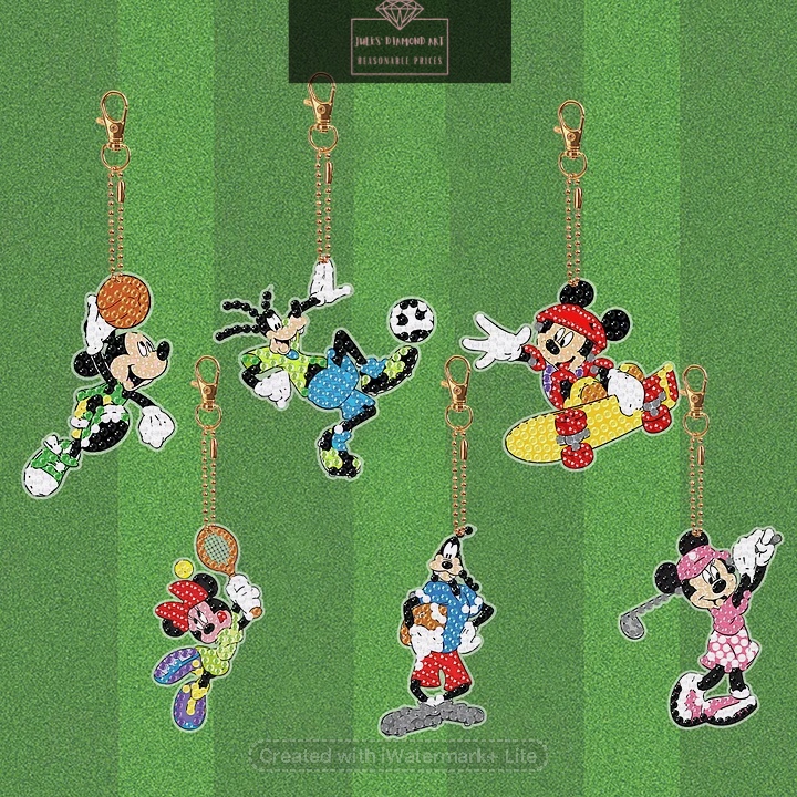 6 pcs Double Sided Cartoon Character Diamond Painting Keychain