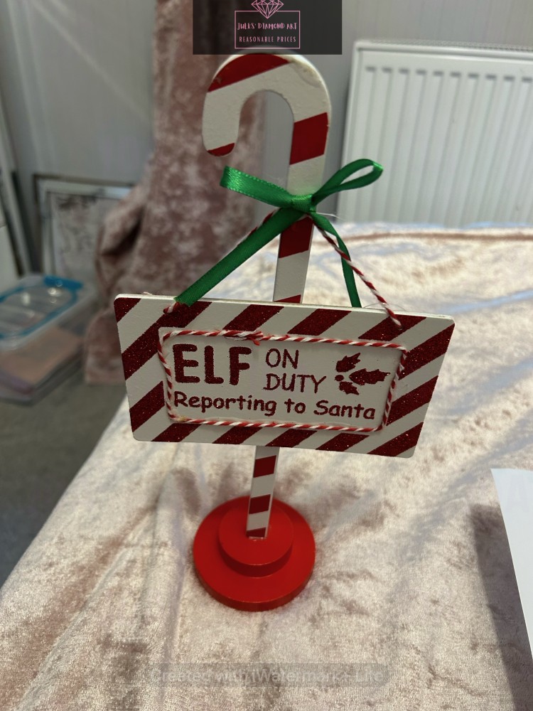 Elf On Duty Candy Cane Sign