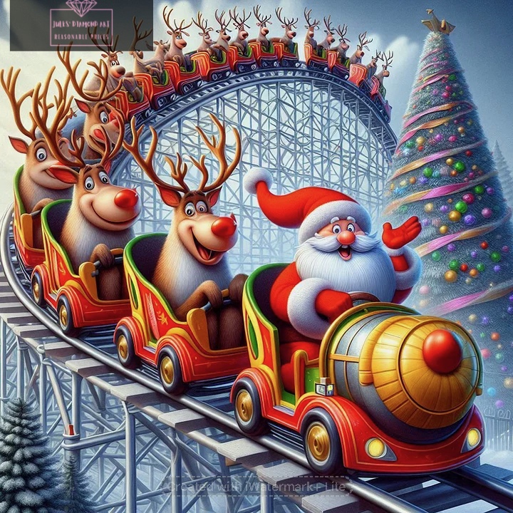 Father Christmas Riding Roller Coaster 40*40cm full round drill diamond painting