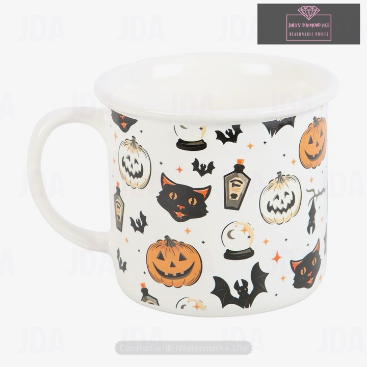 Spooky Cat and Pumpkin Print Mug