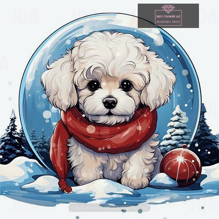 White Dog 40*40cm full round drill diamond painting