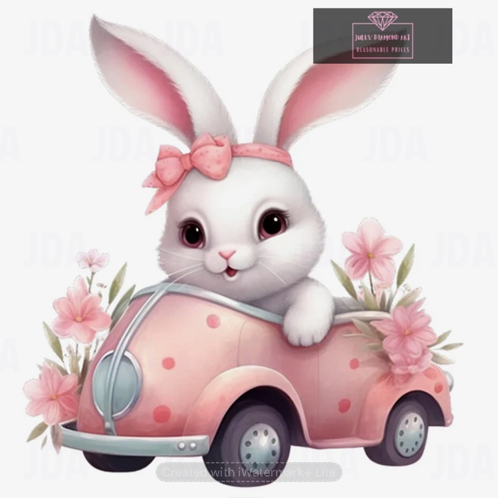 Pink Car Bunny 30*30cm full round drill diamond painting