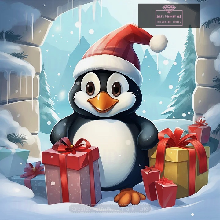 Penguin Giving Gift 30*30cm full round drill diamond painting