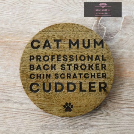 Round Wooden Coaster Cat Mum