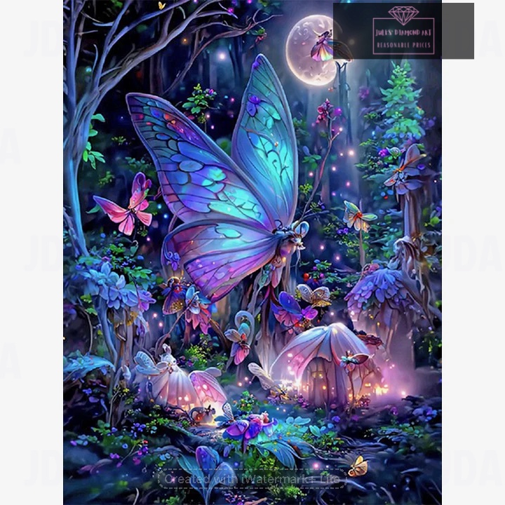 Glow in Night Forest Butterfly 35*45cm full round drill diamond painting