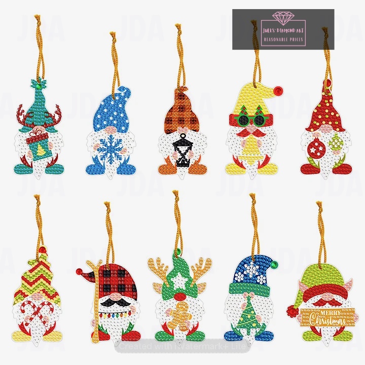 10 pcs Christmas Diamond Painting Keychain special shaped drill Gnome