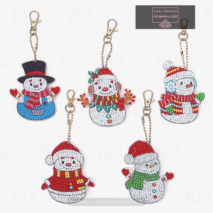 5 pcs Snowman Special Shaped Drills Diamond                                                                                          Painting Keychains                                                Painting                                                