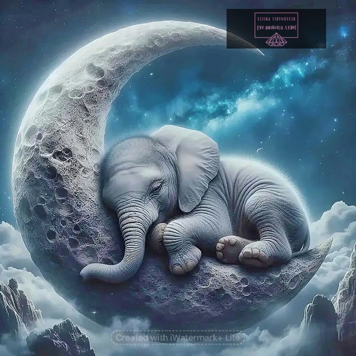 Little Elephant Sleeping on Moon 30*30cm full round drill diamond painting