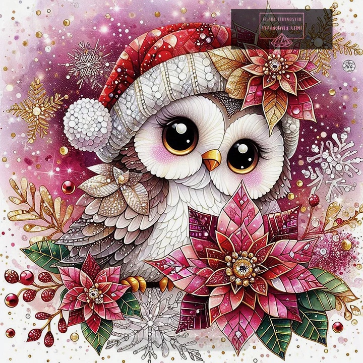 Christmas Owl 30*30cm full round drill diamond painting