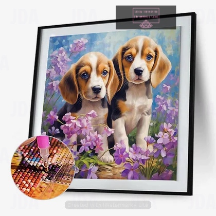 Flower Beagle Dog 30*30cm full round drill diamond painting