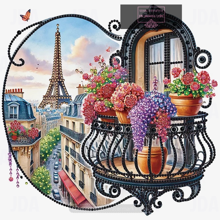 Garden Balcony Looking at the Eiffel Tower 30*30cm special shaped drill diamond paintifng