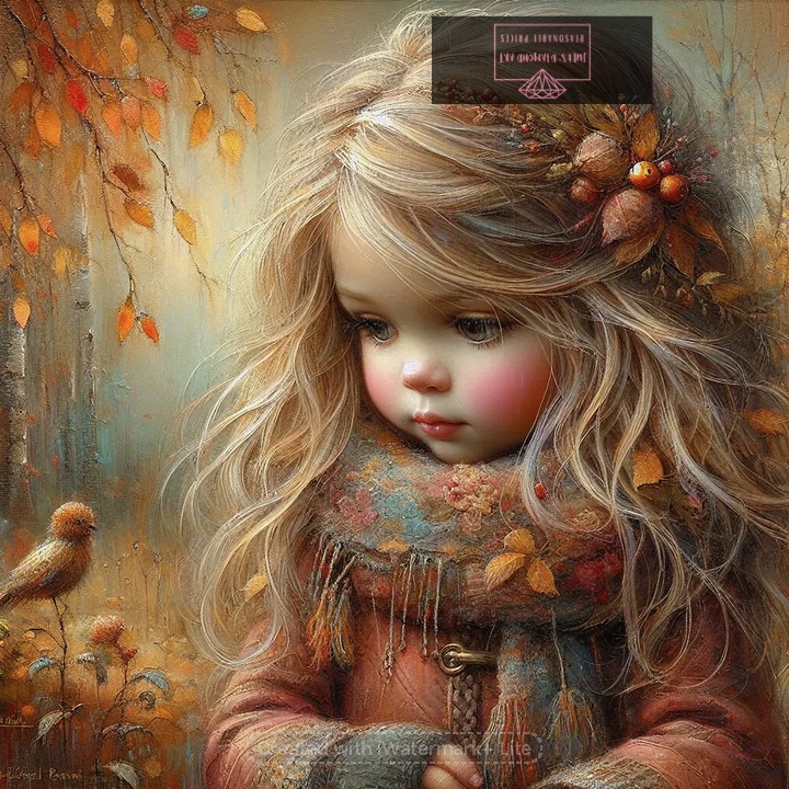 Little Girl with Autumn Leaves 40*40cm full square drill diamond painting