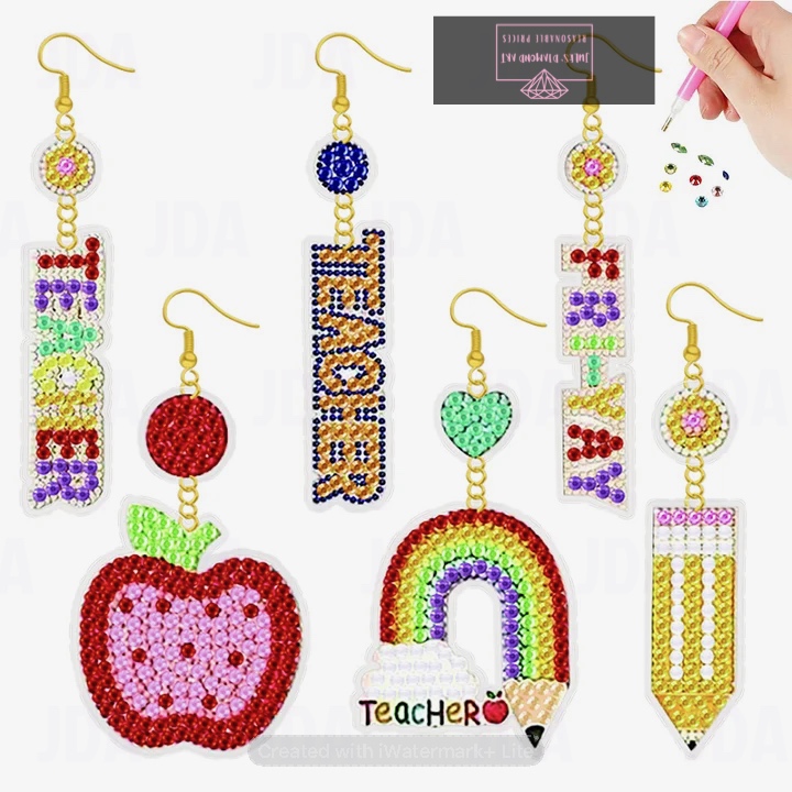 6 pairs Double Sided Teacher Diamond Painting Earrings