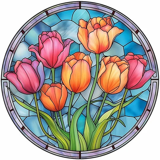 Window Flowers Tulips Full 11CT Pre-stamped 40*40cm Cross Stitch