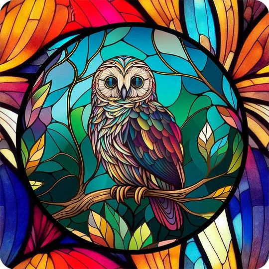 Owl Glass Painting 30*30cm full round drill diamond painting