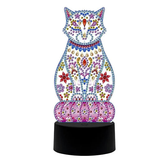 DIY Special Shaped Diamond Painting Cat LED Light