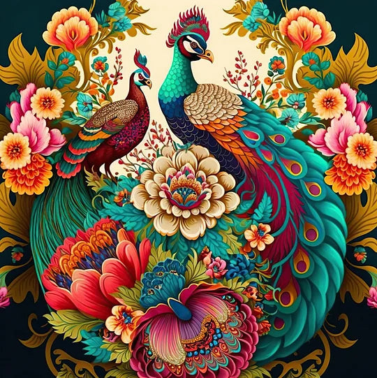 Peacock Flower 50*50cm full round drill diamond painting