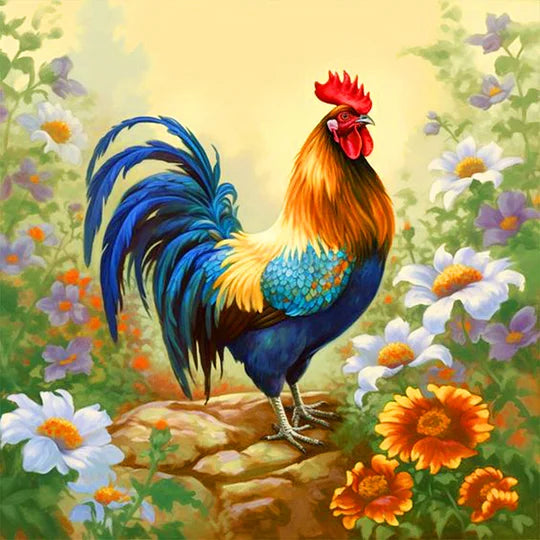 Rooster Among The Flowers 30*30cm full round drill diamond painting