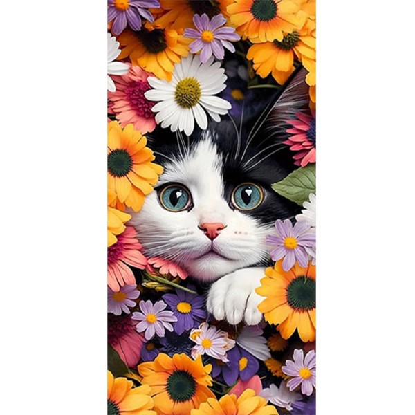 Cat Surrounded By Flowers 40*80cm full round drill diamond painting