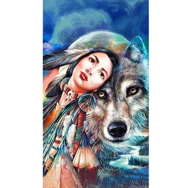 Woman And Wolf 40*70cm full round drill diamond painting